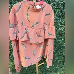 Lost and Wander Orange Ruffle Feather Top Size Small